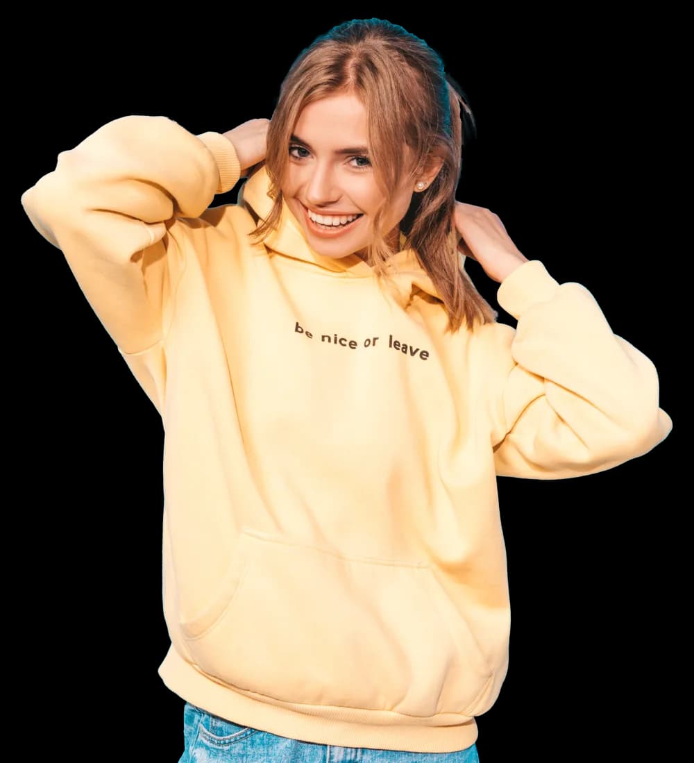 Model in yellow ThreadCo hoodie