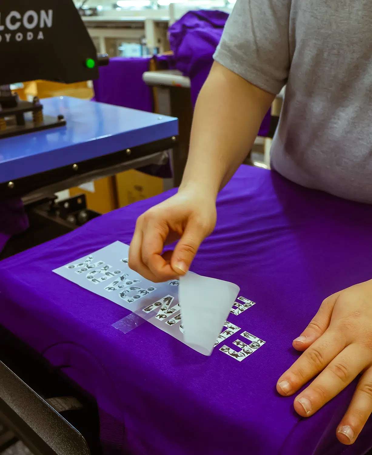 DTF transfer being heat-pressed onto a garment